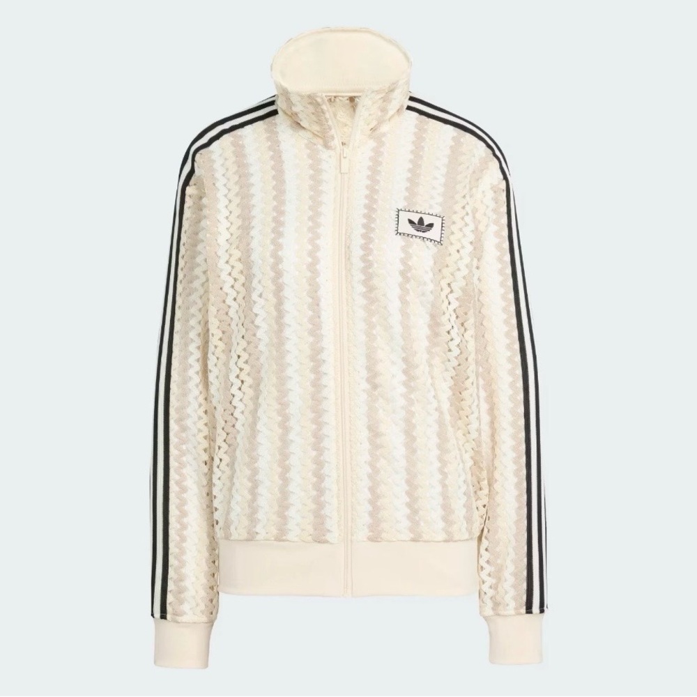 adidas Originals Cream Mesh Bomber Jacket with Black Stripes - Picture 2 of 15